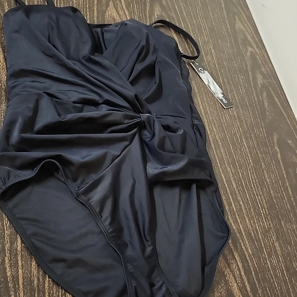 CATHERINE MALANDRINO Black Draped One-Piece Swimsuit Size Large NWT